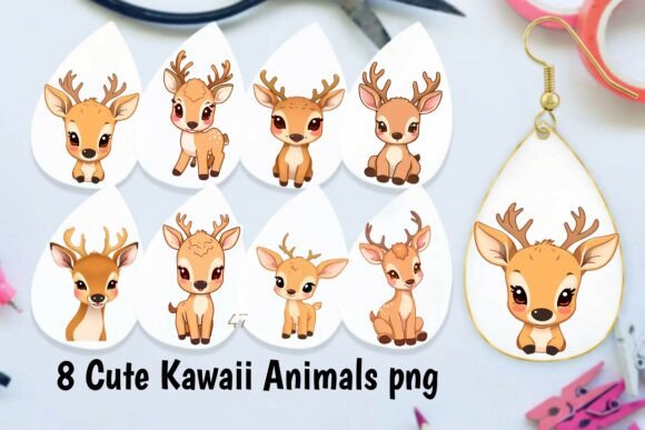 8 Cute Kawaii Deer PNG – Adorable Baby Illustrations for Crafting
