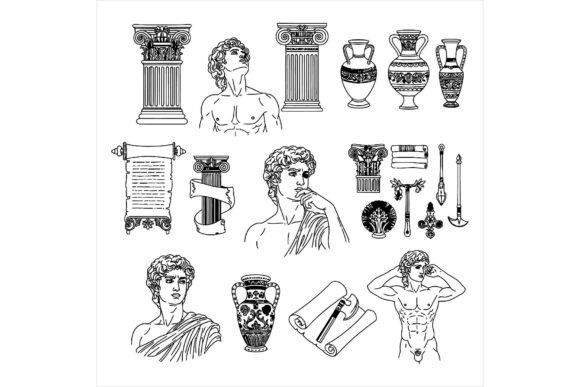 Ancient Greek Roman Art Illustration Set for Editorial and Web Design