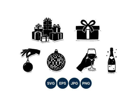 Black and White Gift Boxes Ornaments: A Versatile Illustration for Creative Projects