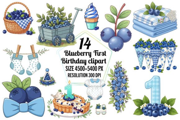 Blueberry First Birthday Clipart Bundle: A Freebie for Cute Handmade Designs