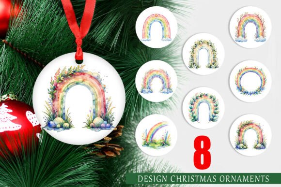 Botanical Rainbow Watercolor Ornament for Illustrations