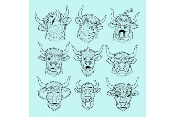 Bull Faces with Various Expressions: A Versatile Illustration for Bold Branding