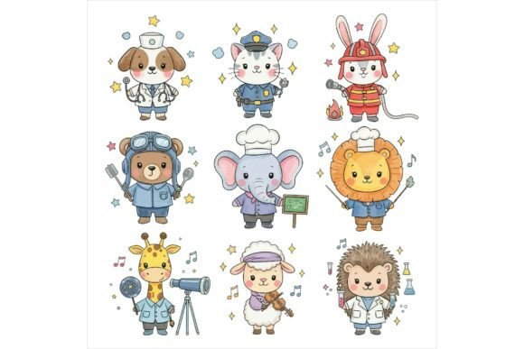 Cartoon Animals Dressed As Profession: A Playful Illustration for Local Business Branding