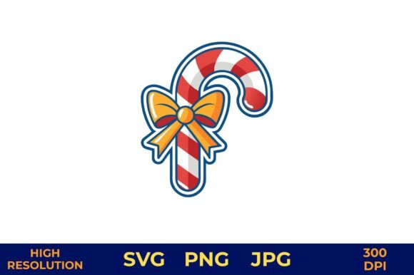 Cheerful Candy Cane with a Bow: A Festive Graphic Design Asset for Local Branding
