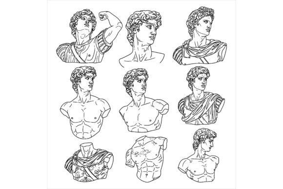 Collection of Ancient Greek Busts Illustrations for Digital Sellers