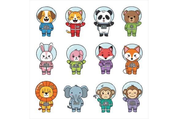 Cute Cartoon Animals in Space Suits: A Playful Illustration for Local Branding