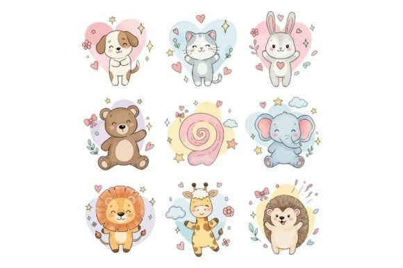 Cute Cartoon Animals Stickers Set: A Versatile Illustration for Handmade Creations
