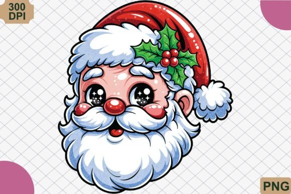Cute Kawaii Santa Face PNG: A Playful Addition to Seasonal Design Projects
