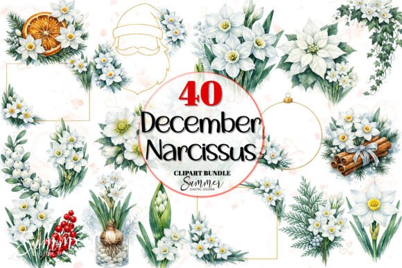 December Narcissus Floral Frames Clipart: A Versatile Illustration Asset for Creative Projects