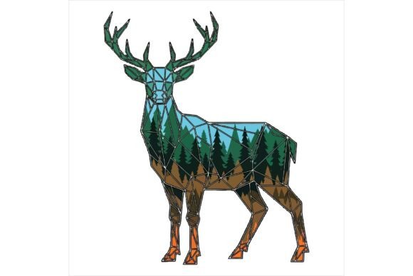 Deer Silhouette with Forest Trees Nature Illustration for Branding
