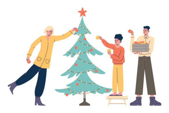 Happy Family Preparing to New Year Illustration Review for Branding & Marketing