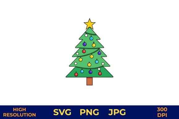 Holiday Tree with Colorful Ornaments: A Festive Graphic Design Asset for Local Branding
