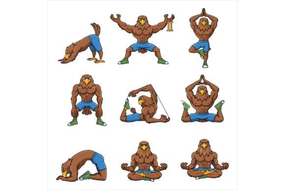 Monkey Cartoon Doing Various Yoga Poses – A Playful Graphic Design Asset
