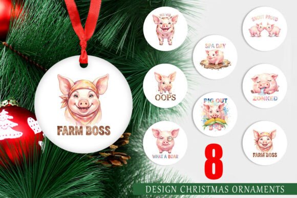 Muddy Pig Watercolor Ornament PNG for Creative Sellers