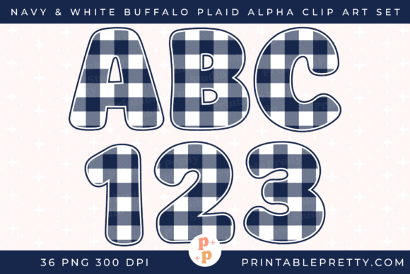 Navy White Buffalo Plaid Alphabet PNG for Creative Illustrations