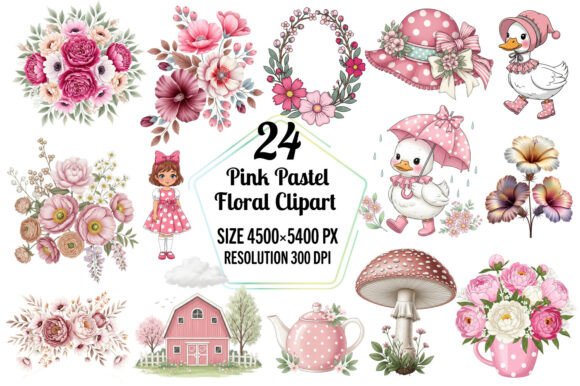Pink Pastel Cottagecore Floral Clipart for Digital Product Freebies