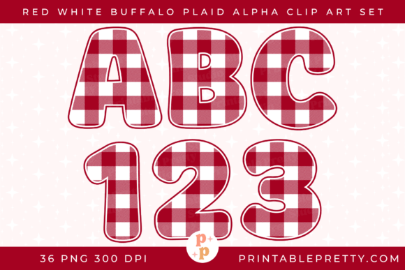 Red White Buffalo Plaid Alphabet PNG for Embroidery Projects