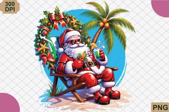 Summer Vibes with Santa: A Unique Illustration for Creative Projects