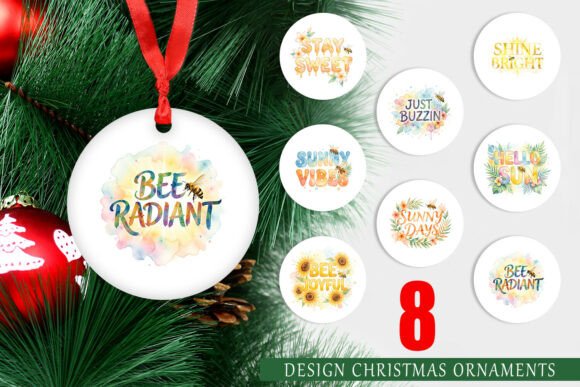 Tropical Bee Watercolor Ornament for Local Business Illustrations