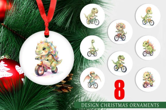 Watercolor Dinosaur Biking Ornament: A Playful Illustration for Creative Sellers