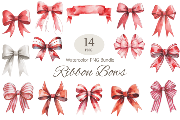 Watercolor Red Ribbon Bows Illustrations for Handmade Creations