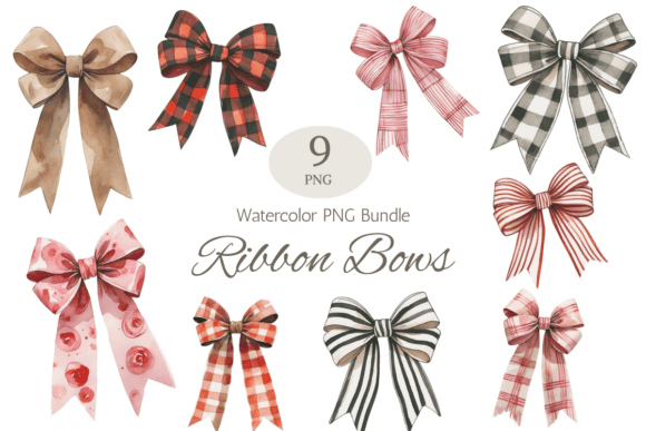 Watercolor Ribbon Bows PNG Bundle: A Versatile Illustration for Local Branding