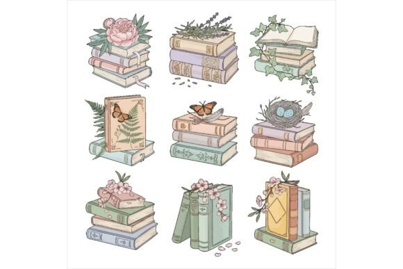 Whimsical Stacked Books with Florals: A Versatile Illustration for Creative Sellers