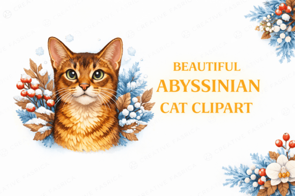 Winter Abyssinian Cat Clipart for Creative Design Projects