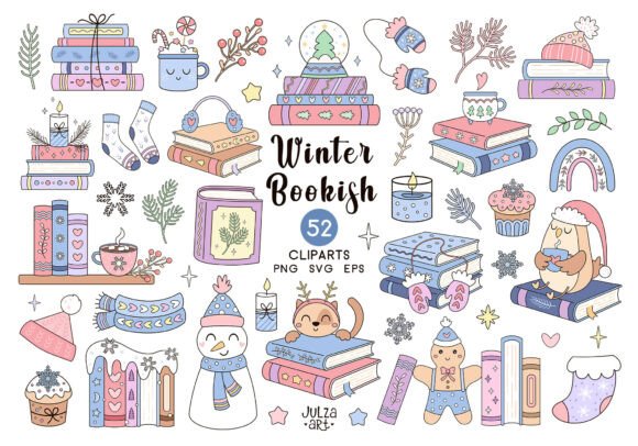 Winter Books Clipart, Bookish PNG SVG: A Design Asset with Seasonal Charm