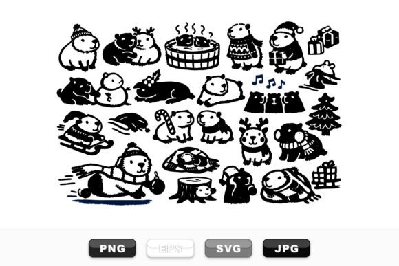 Winter Capybara Holiday Clipart: A Festive Illustration for Small Business Branding