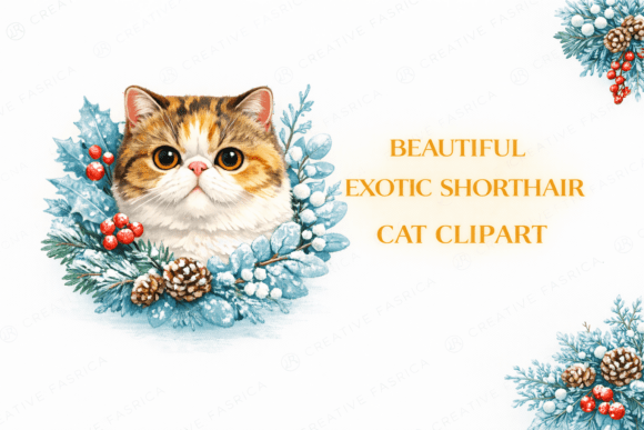 Winter Exotic Shorthair Cat Clipart for Editorial and Web Design